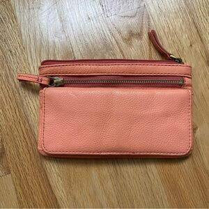 Fossil Women's Orange Pebble Leather Wallet Clutch  Phone compartment Miminalist